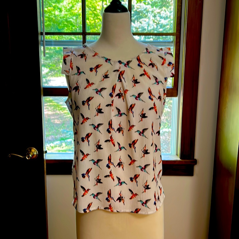 Vintage sleeveless top with bird print, size S/M